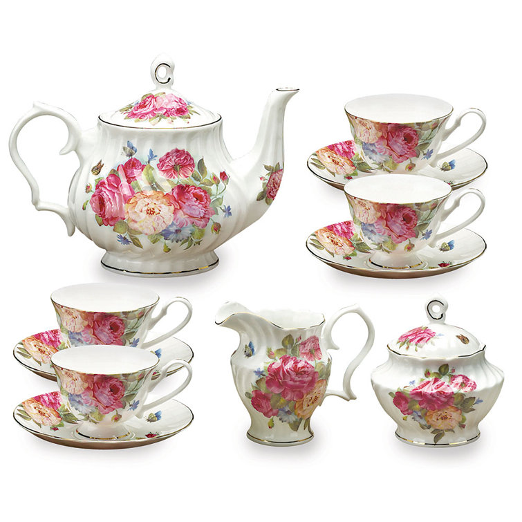 One Allium Way® Aarons 11 Piece Bone China Rose Tea Set & Reviews Wayfair